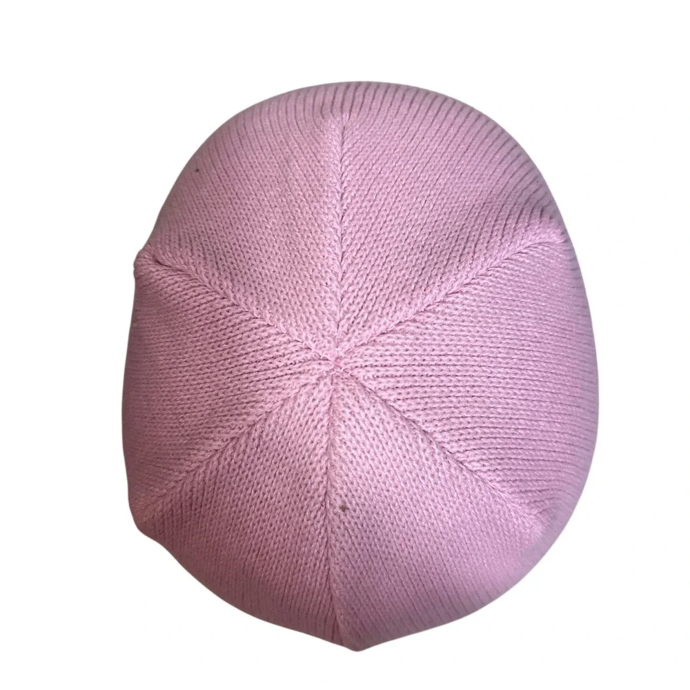 The North Face Beanie Girls One Size Pink Grey Stripe Knit Skull Cap Hat